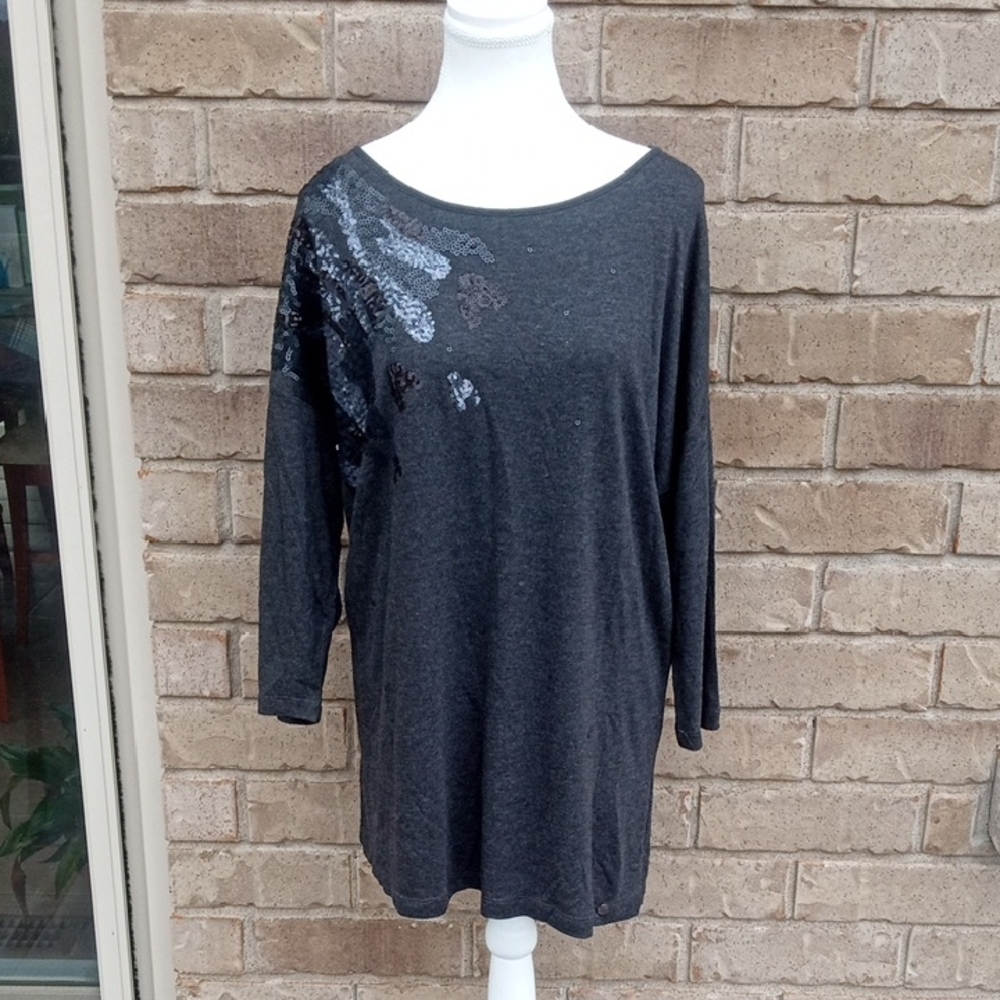 Olsen Chic Charcoal Sequin Women's Tunic